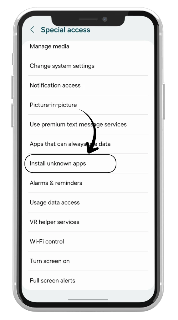 تمكين التثبيت من مصادر غير معروفة